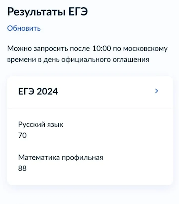 Результат ученика 1